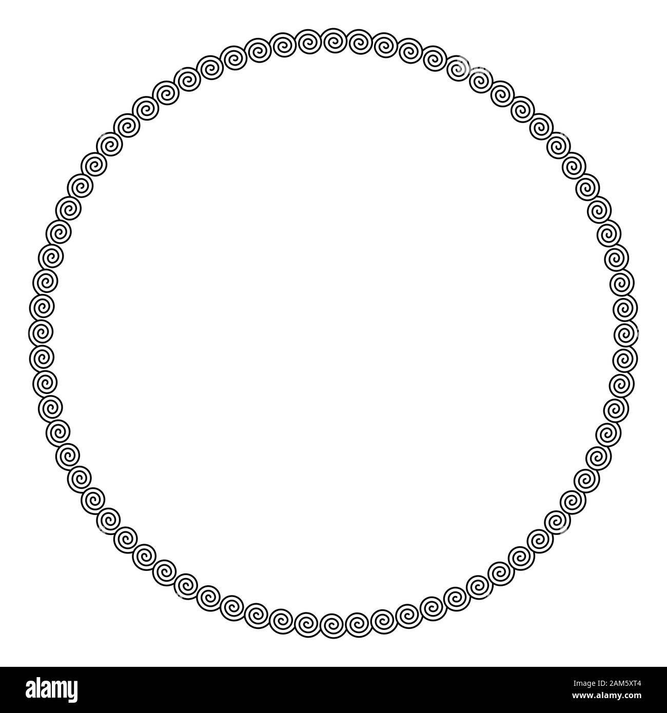 Circle frame made by linear spirals. Connected spirals forming a decorative motif and pattern, constructed from repeated lines. Stock Photo