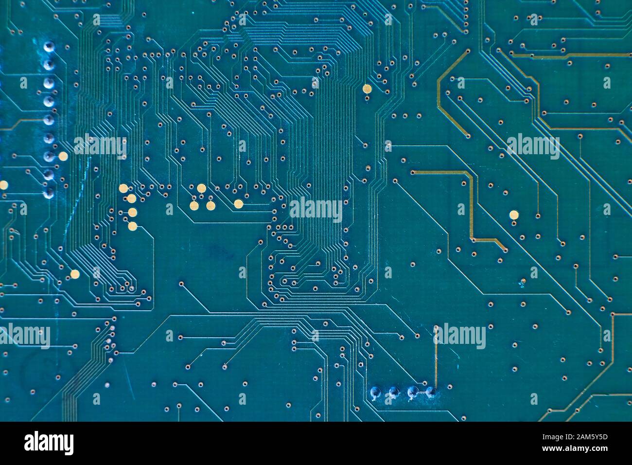 printed circuit Board with chips and radio components electronics Stock