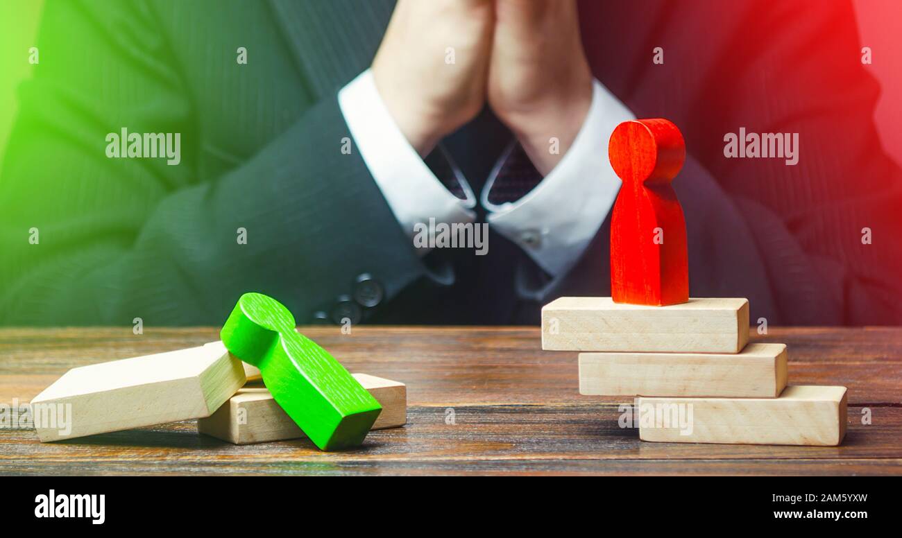 Businessman is saddened by defeat. Loss, failure. Mistake handling. Weakness incompetence, victory of a stronger opponent. Unprepared, unprofessional. Stock Photo