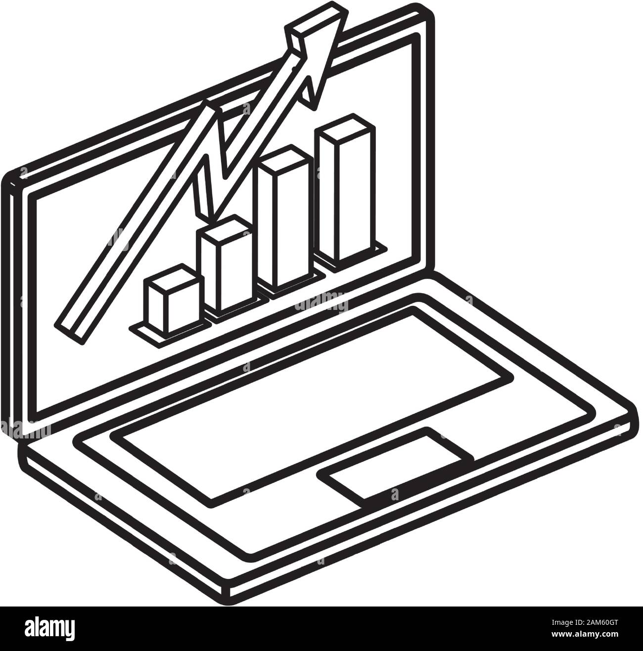 laptop with bars statistical isolated icon Stock Vector Image & Art - Alamy