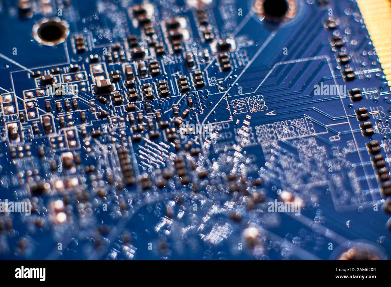 printed circuit Board with chips and radio components electronics Stock
