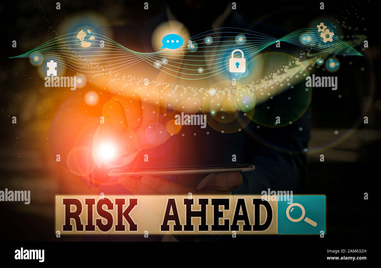 Handwriting text writing Risk Ahead. Conceptual photo A probability or ...