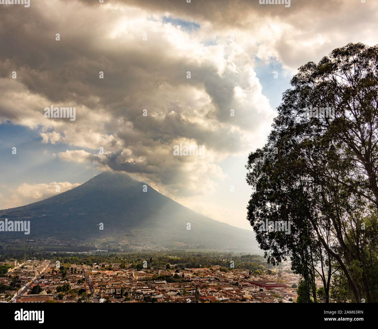 A view of Antigua, Guatemala from Cerro de la Cruz Stock Photo