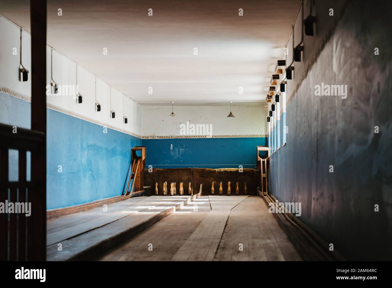 antique old Bowling lane or skittle alley Stock Photo