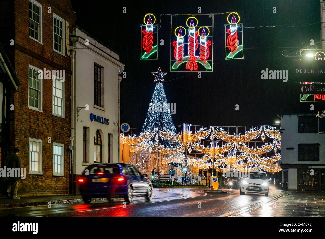 Christmas, holiday lights, Stratford upon Avon, Warwickshire, England, UK Stock Photo