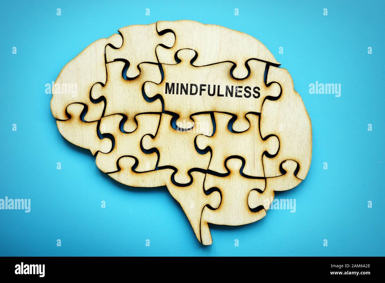 Word Mindfulness on the piece of puzzle. Stock Photo