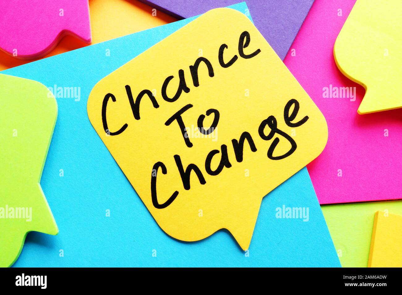 Chance to change handwritten on the color sheet. Motivation concept. Stock Photo