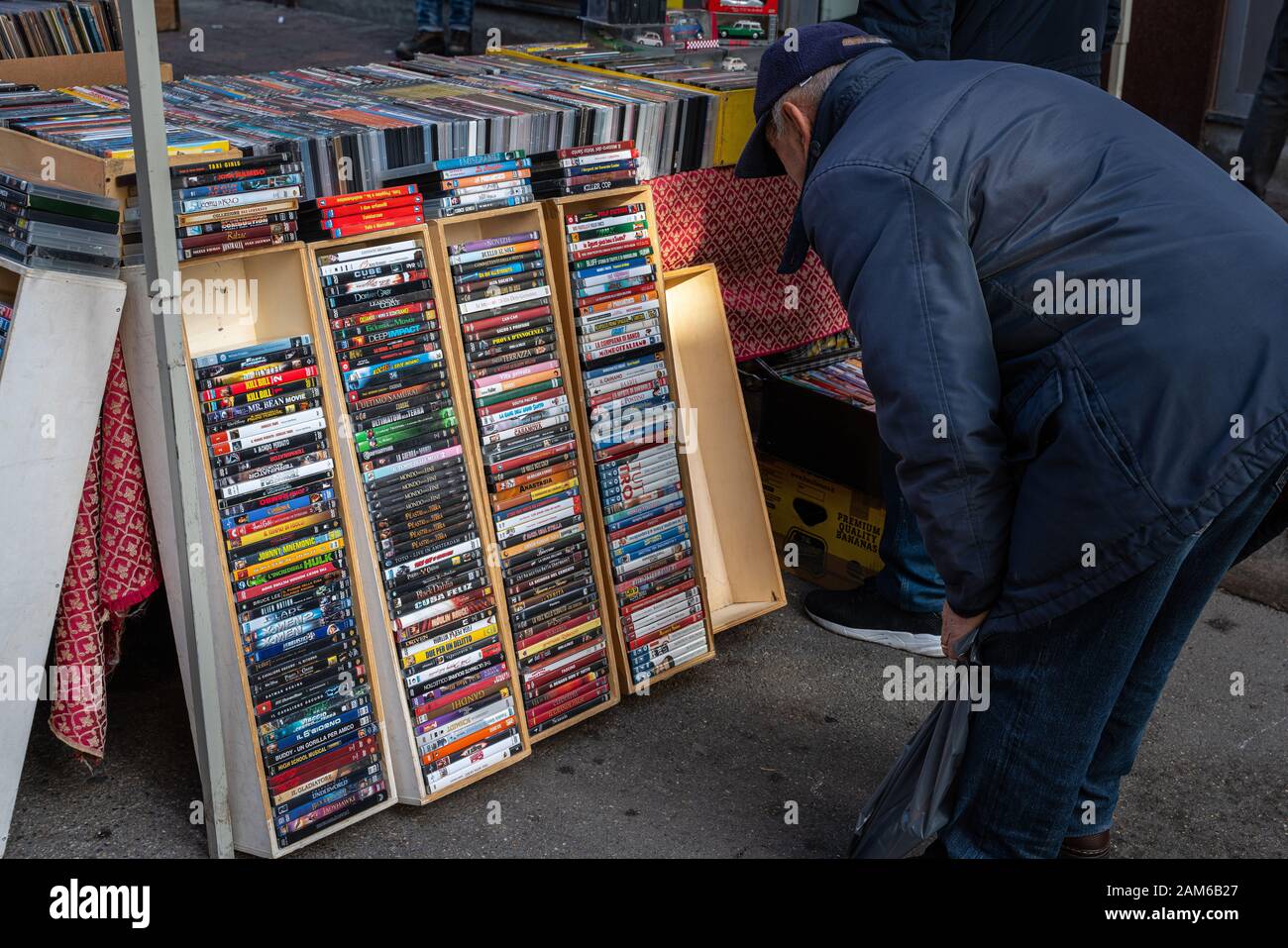 DVD sales of films at the flea market Stock Photo