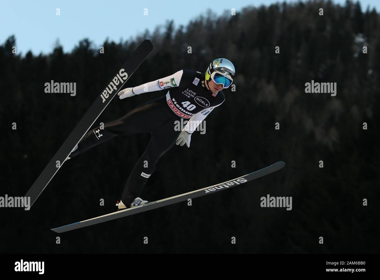 Predazzo, Italy. 11th Jan, 2020. FIS Ski Jumping World Cup in Predazzo, Italy on January 11, 2020, Anze Lanisek (SLO) in action. .Photo: Pierre Teyssot / Espa-Images Credit: Cal Sport Media/Alamy Live News Stock Photo
