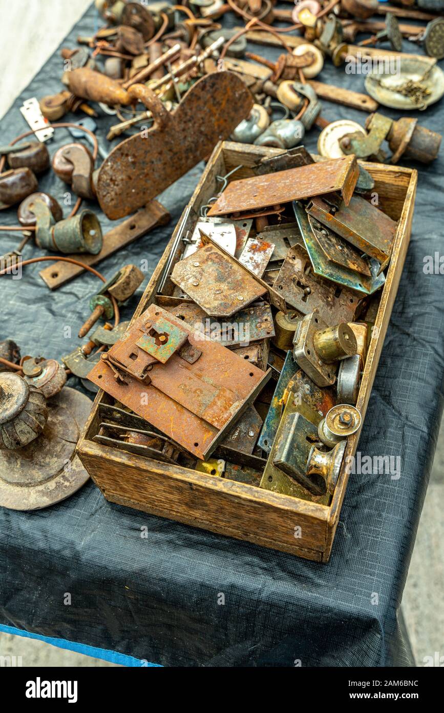 Various vintage locks at flea market Stock Photo