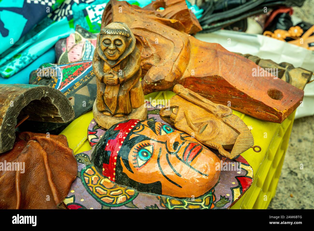 wooden sculpture at flea market Stock Photo