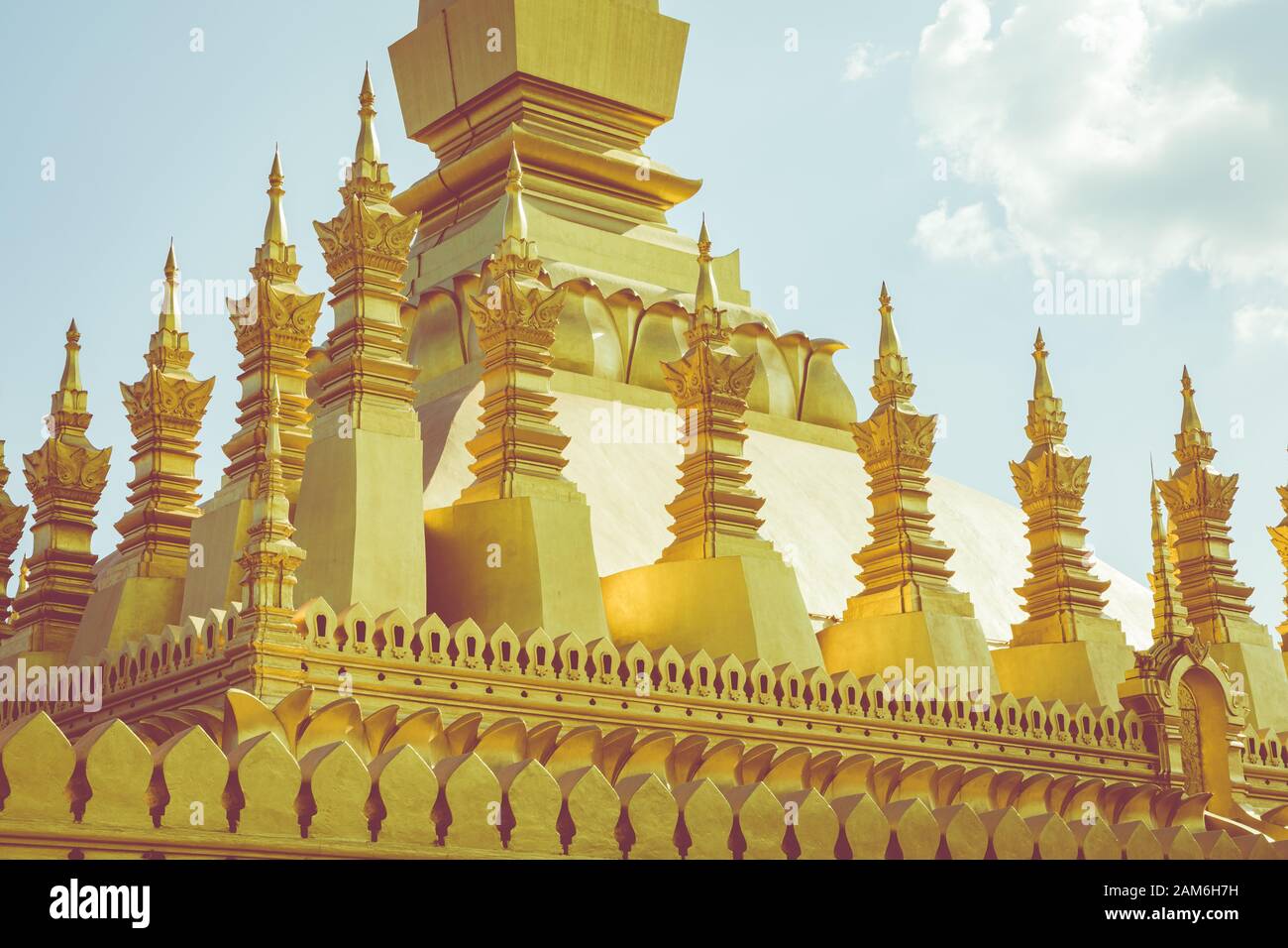 The Golden Pagoda in Vientiane in Laos. Pha That Luang temple. Stock Photo