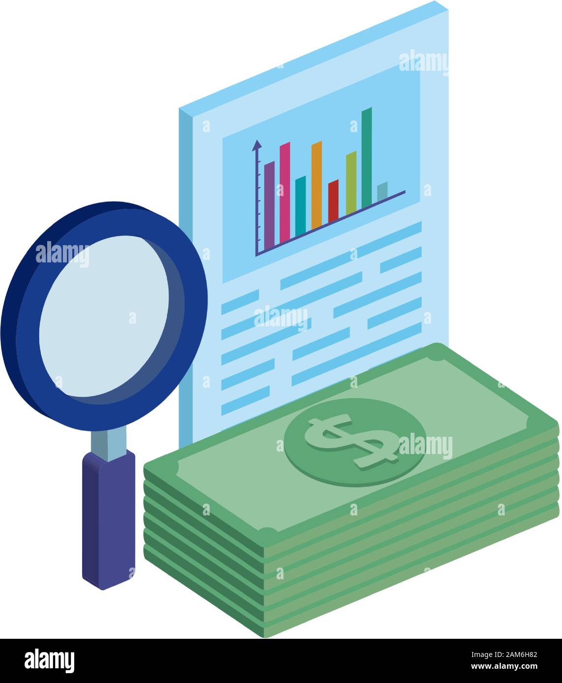 document with magnifying glass and stack bills Stock Vector Image & Art ...