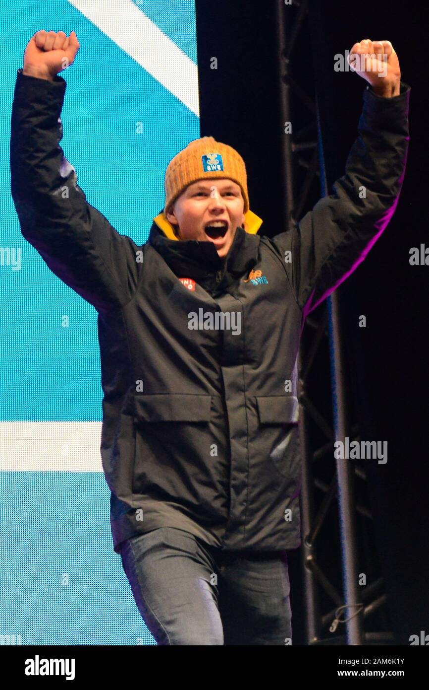 Lausanne, Switzerland. 11th Jan, 2020. Adam Hofstedt of Sweden with his bronze medal from the Alpine Men's Combined Slalom event in the 2020 Winter Youth Olympic Games in Lausanne Switzerland. Credit: Christopher Levy/ZUMA Wire/Alamy Live News Stock Photo