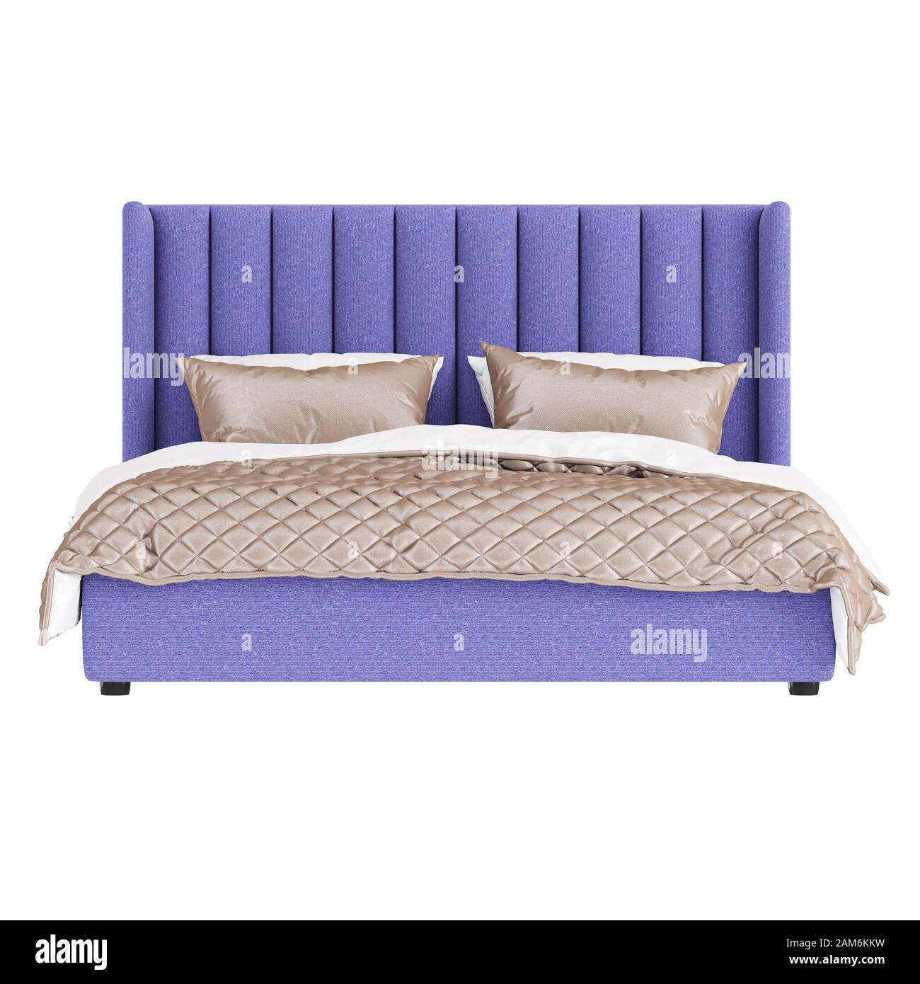Double Bed With Soft Lilac Upholstery And Creamy White