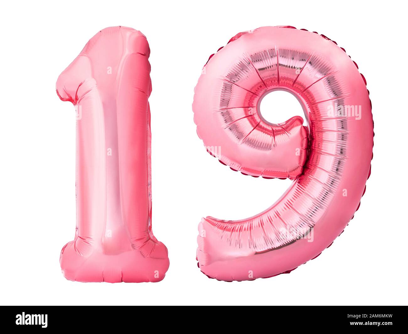 Number 19 nineteen made of rose gold inflatable balloons isolated on ...