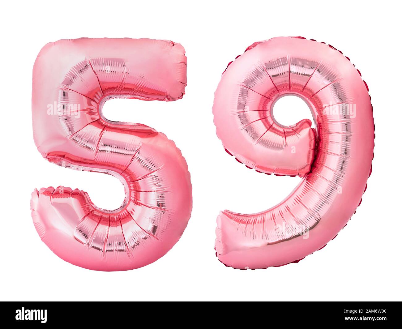 Number 59 fifty nine made of rose gold inflatable balloons isolated on ...