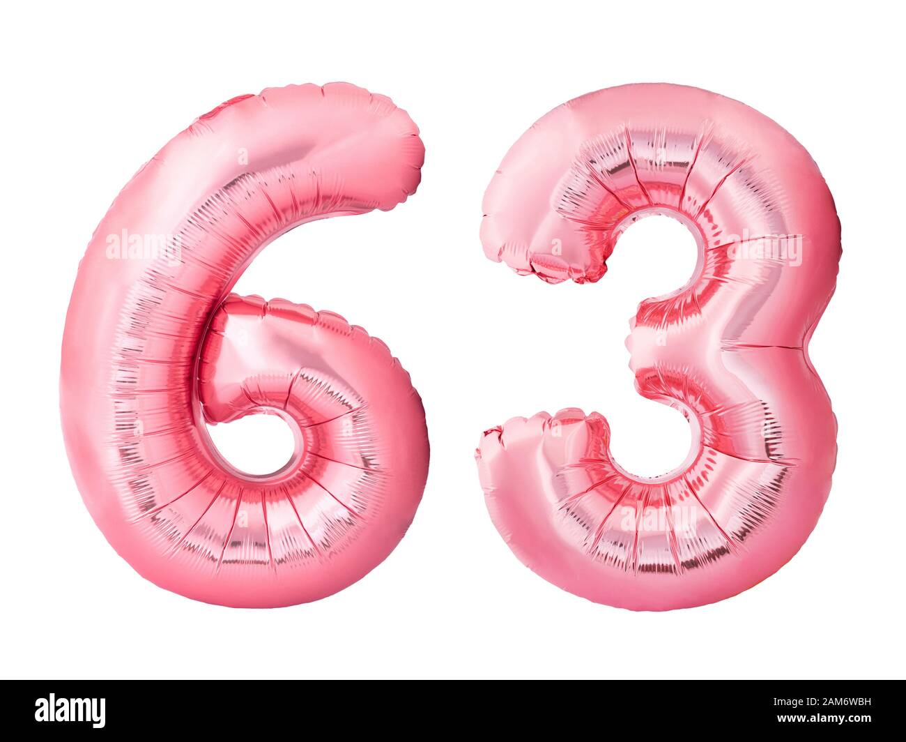 Number 63 Blue Number 63 sixty three made of rose gold inflatable balloons isolated on ...