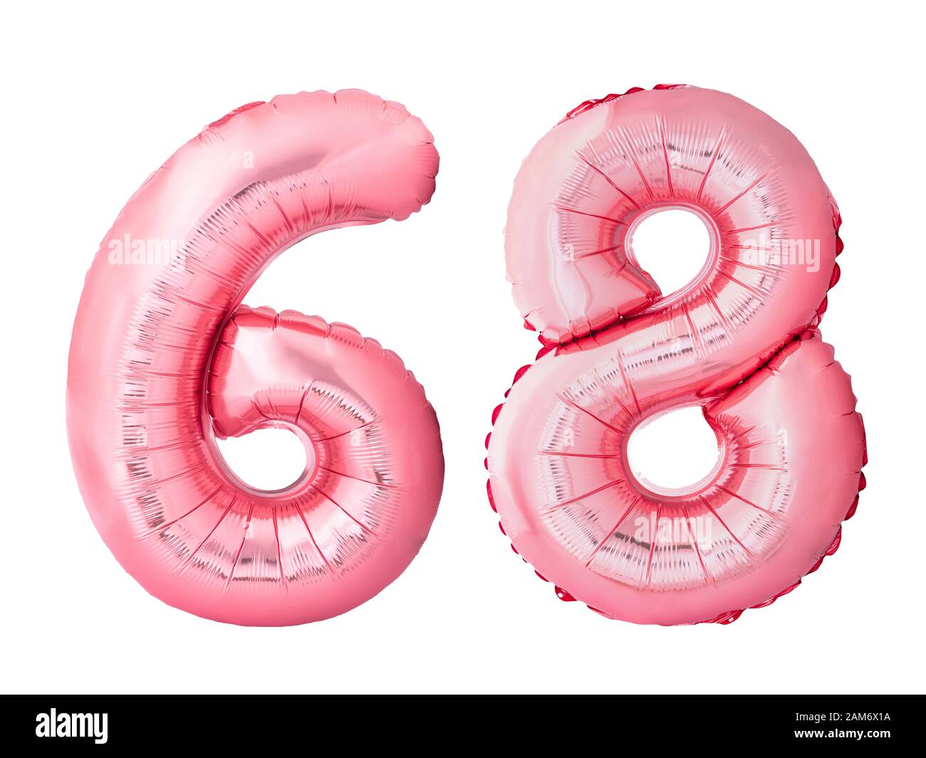 Number 68 sixty eight made of rose gold inflatable balloons isolated on white background Stock Photo