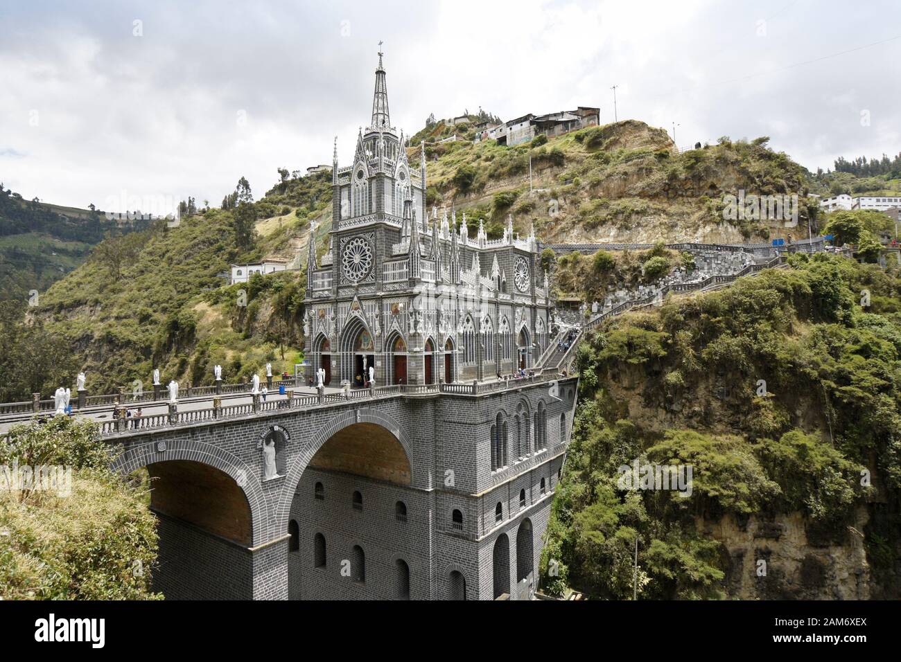 Santuario Nuestra Señora de las Lajas (Las Lajas), a neo-Gothic Roman Catholic basilica built in a gorge, Ipiales, Colombia Stock Photo