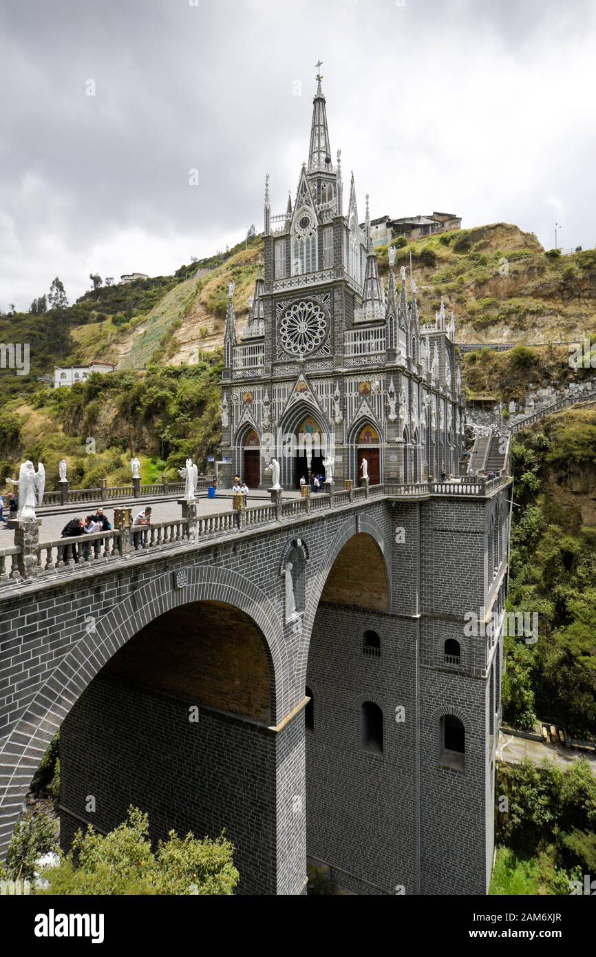 Santuario Nuestra Señora de las Lajas (Las Lajas), a neo-Gothic Roman Catholic basilica built in a gorge, Ipiales, Colombia Stock Photo