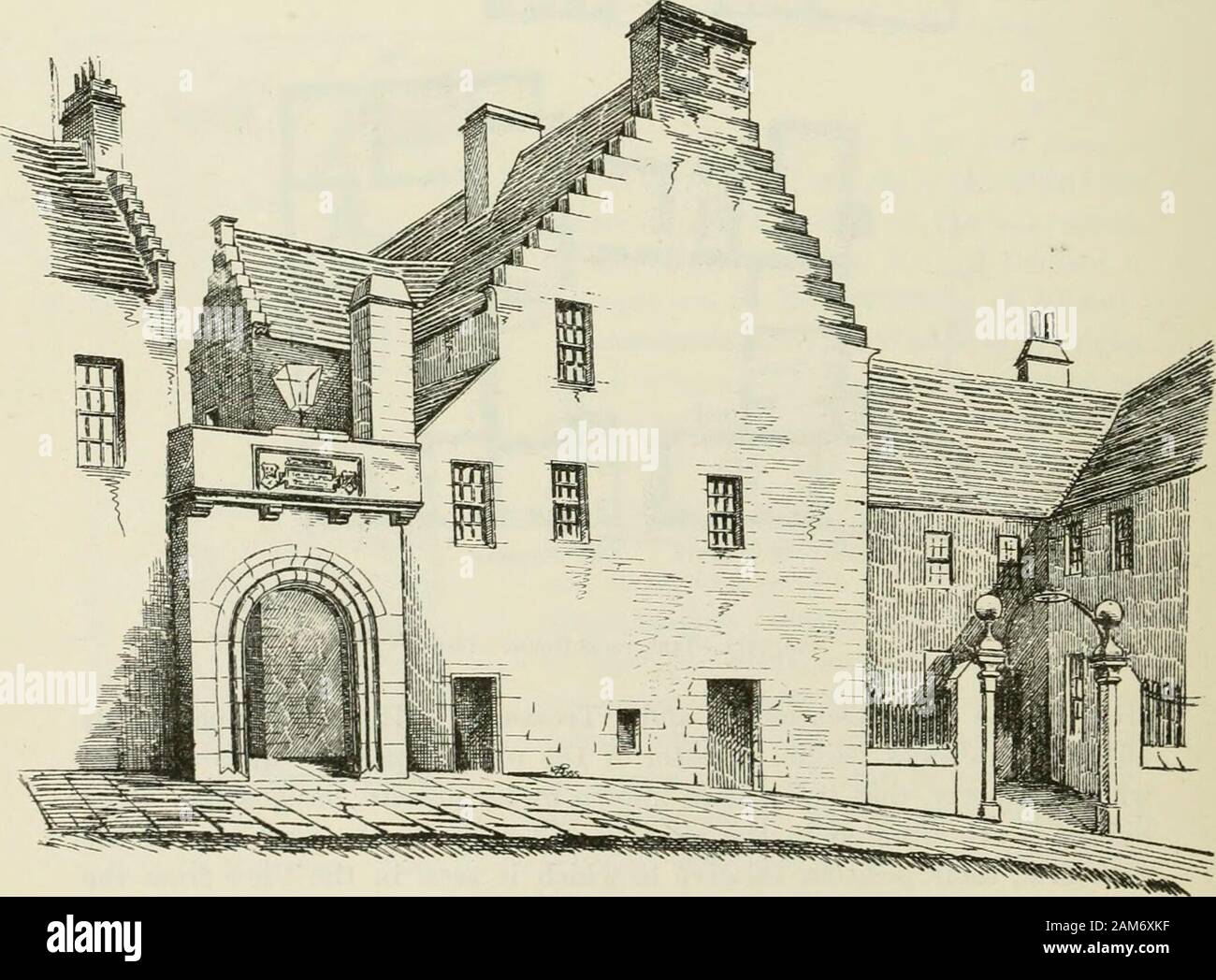 The castellated and domestic architecture of Scotland, from the twelfth to the eighteenth century . Fig. 1213.—Tankerness House. View from West. affecting the central portion shown on the First Floor Plan ; but the north-most building shown on the Ground Plan, and known as the manse. Fir.. 1214.—Tankerncss House. Entrance from Street. TANKERNESS HOUSE 95 FOURTH PERIOD pertaining to the Treasurie, is entirely modern. How far the presenterections follow the old lines we have been unable to learn. The abovemanses were complete and independent establishments, possessing eachwithin itself a full eq Stock Photo