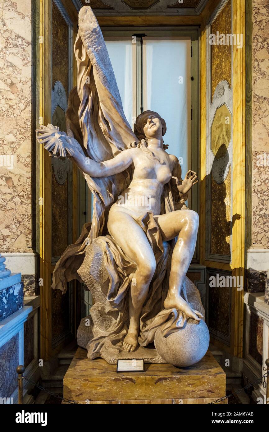 Truth Unveiled by Time marble sculpture, statue by Gian Lorenzo Bernini, Galleria Borghese Museum, Villa Borghese, Rome, Italy Stock Photo