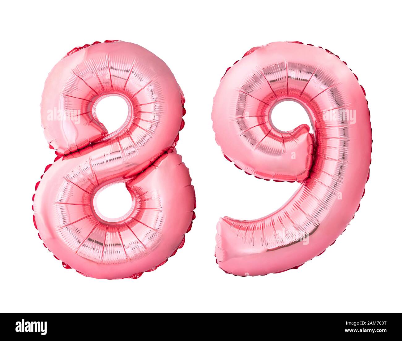 Number 89 eighty nine of rose gold inflatable balloons isolated on white background Stock Photo