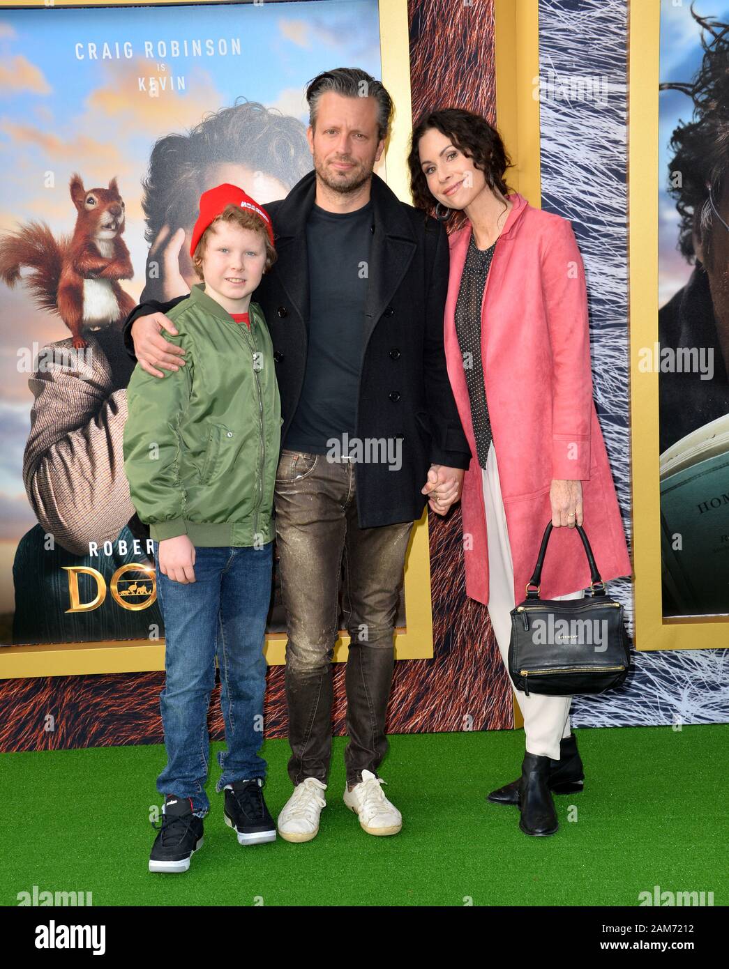 Los Angeles, USA. 11th Jan, 2020. LOS ANGELES, USA. January 11, 2020: Minnie Driver, Addison ODea & Henry Story Driver at the premiere of 'Dolittle' at the Regency Village Theatre. Picture Credit: Paul Smith/Alamy Live News Stock Photo