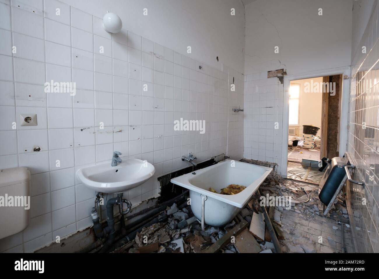 old bathroom during renovation - flat renovation concept Stock Photo