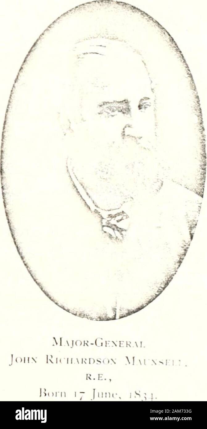 History of the family of Maunsell (Mansell, Mansel) . •??I John R. Maun&gt;dl.I!..in iH-n. MAUNSELLS IN IRELAND 505 (f) Ysabel Mary. (3) John Richardson, General. R.E., born June 17,1S34 ; married, in 1S64, Augusta/ daughter of ColonelSandwitli, H.E.I.C.S., and had issue, viz. : (a) John Boyd, Lieutenant, R.A., born 1S67, died 1S91. (b) Debonnaire Frederick, born 1870. (c) Eleanor Frances, born August 6, 1876. (d) Florence Mabel, born March, iSSi. (4) Jane, born September 2, 1826 ; married, in 1S67General James Brind, R.A. ; (L&lt;.p. November 6, 1S68. (5) Louisa, born December 11, 1830; marri Stock Photo