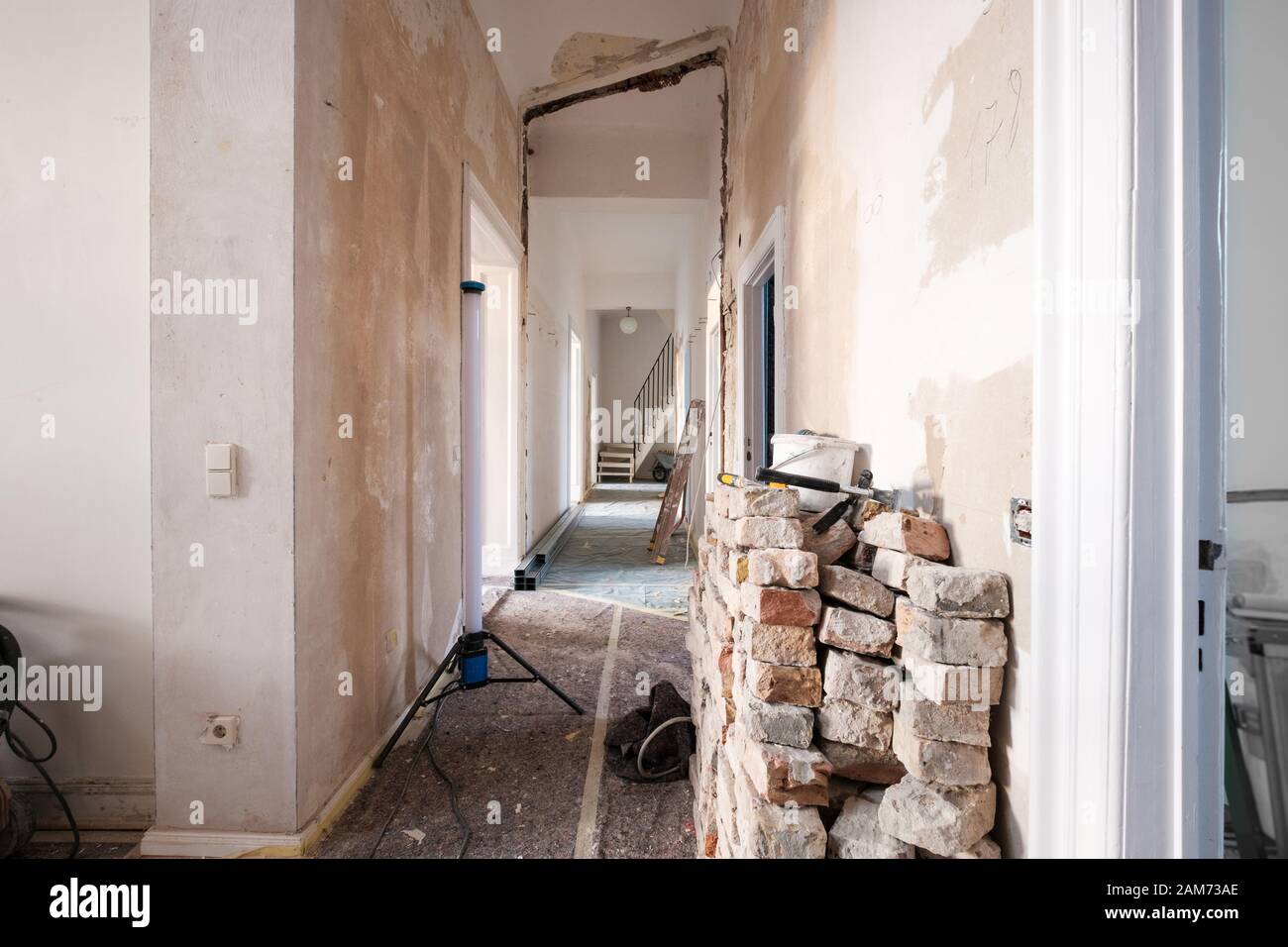 corridor in flat during renovation - renovate home concept - Stock Photo