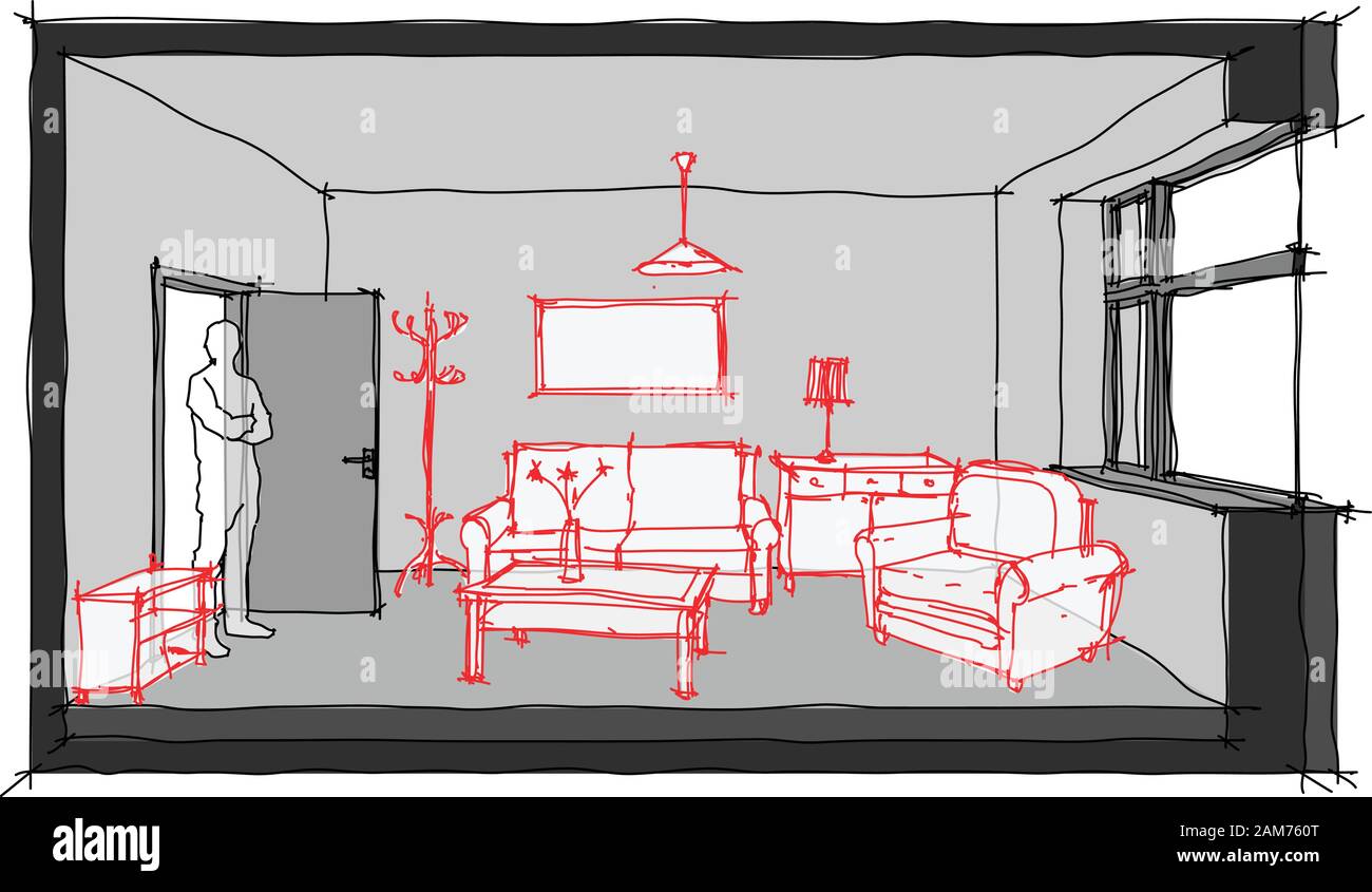 diagram, section, room, window, door, construction, architecture, interior,  wall, floor, illustration, empty, man, person, sketch, drawing, hand dra  Stock Vector Image & Art - Alamy