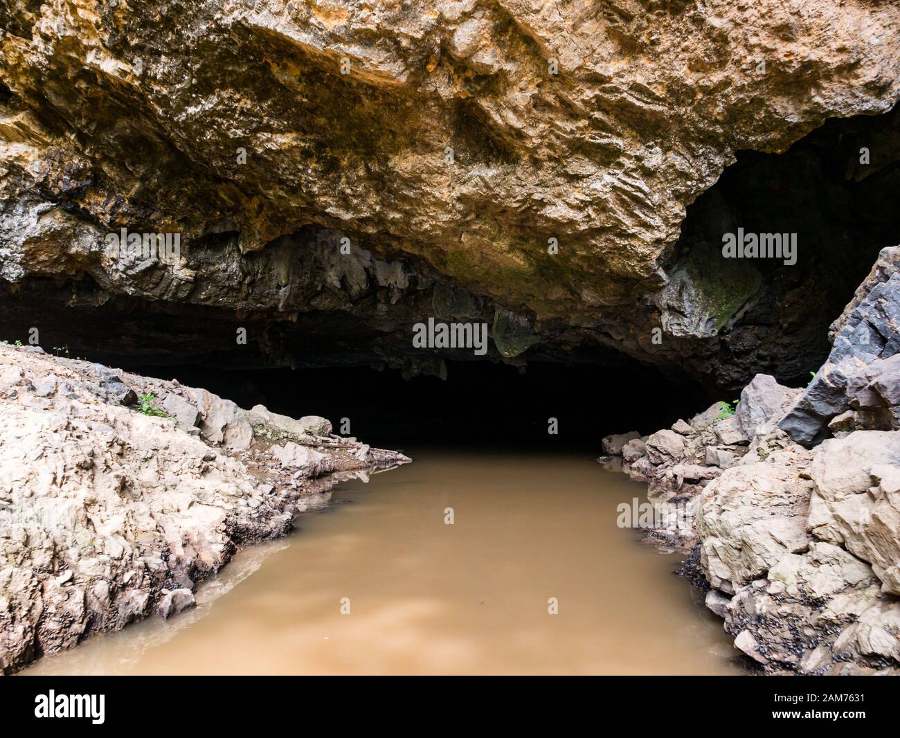 River entrance to cavern, Tam Coc cave system, Ninh Binh, Vietnam, Asia Stock Photo