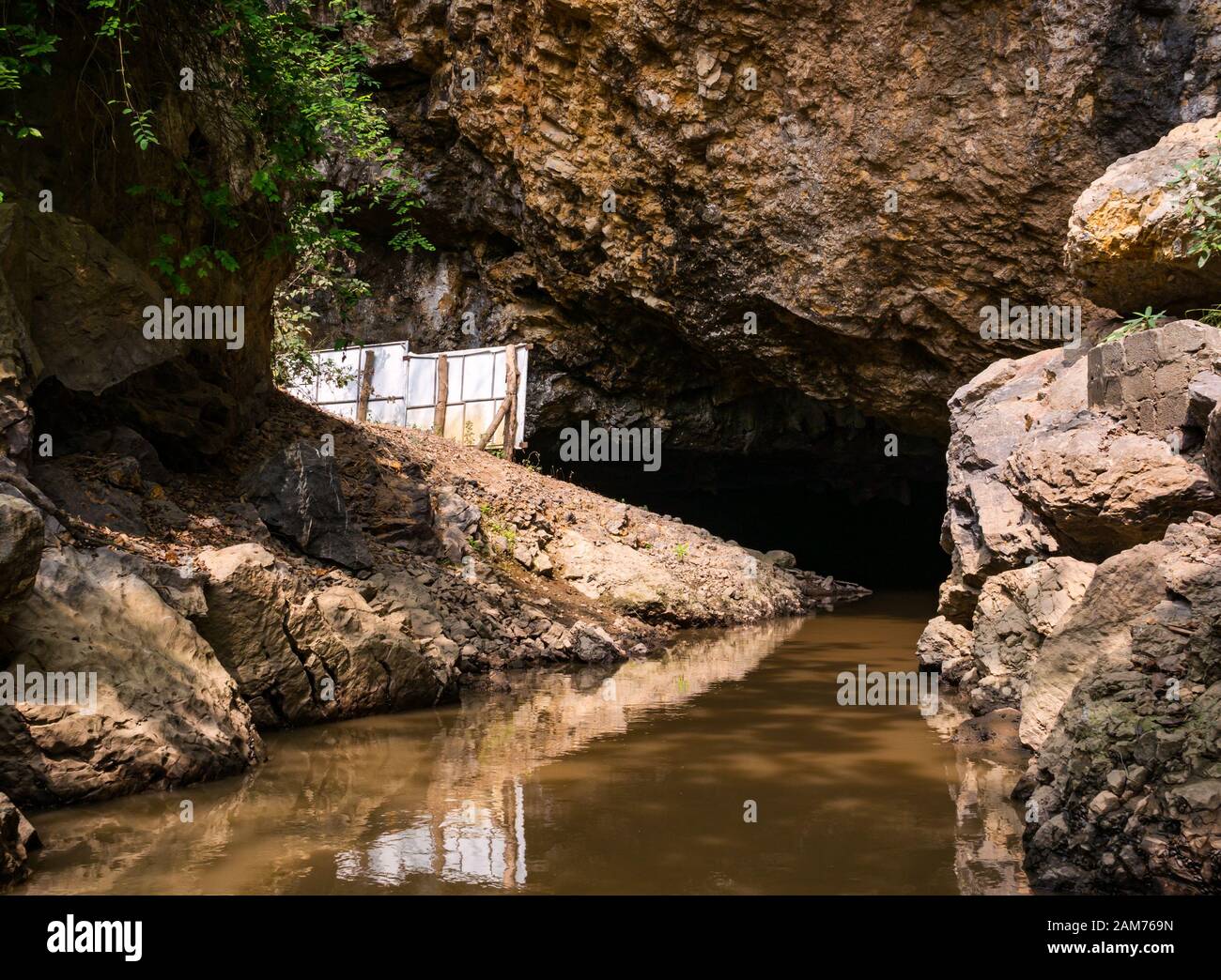 River entrance to cavern, Tam Coc cave system, Ninh Binh, Vietnam, Asia Stock Photo