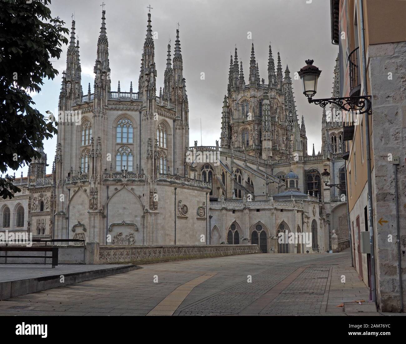 view of spires & towers of Cathedral of Saint Mary of Burgos (aka the Spanish  Notre Dame) in the city of Burgos in the Basque region of Northern Spain  Stock Photo -