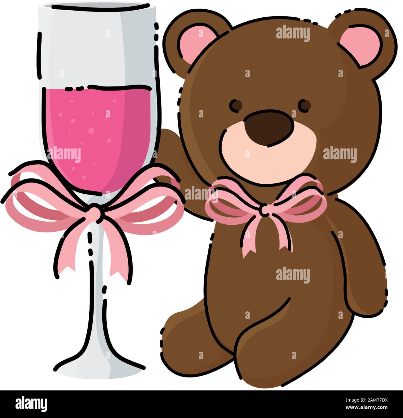 cute teddy bear with cup champagne isolated icon Stock Vector Image ...