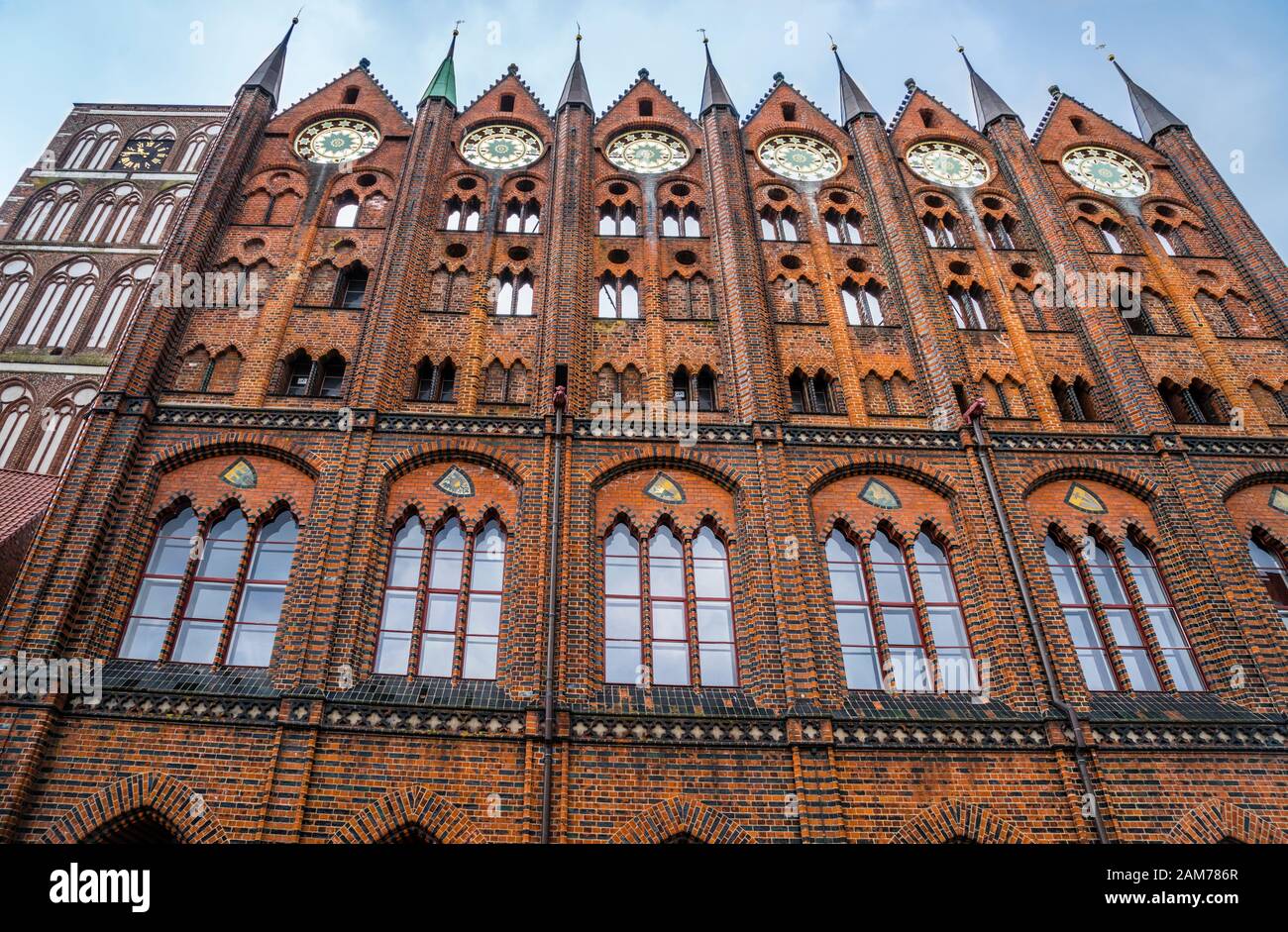 brick Gothic facade of the Stralsund town hall, Hanseatic town of Stralsund, Mecklenburg-Vorpommern, Germany Stock Photo