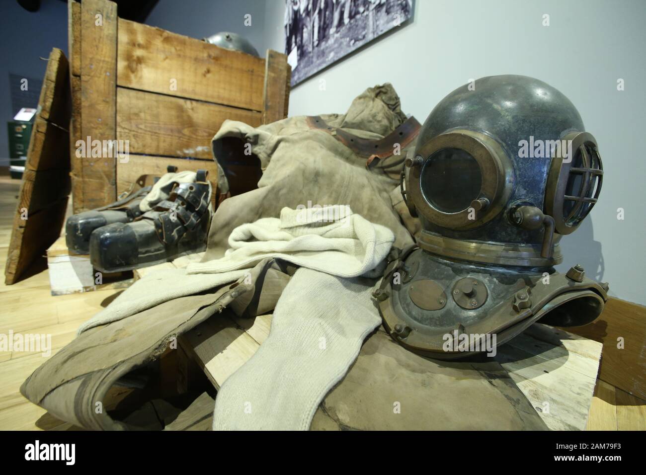 An old standard diving dress (also known as hardhat or copper hat