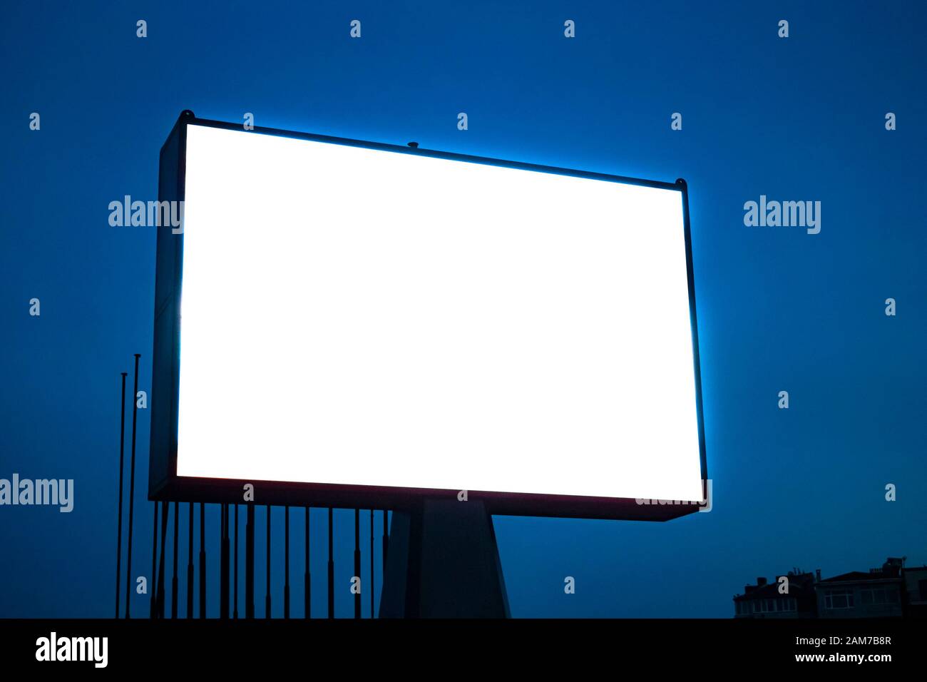 billboard blank mockup and template empty frame for logo or text on exterior street advertising poster screen city background, modern flat style, outd Stock Photo
