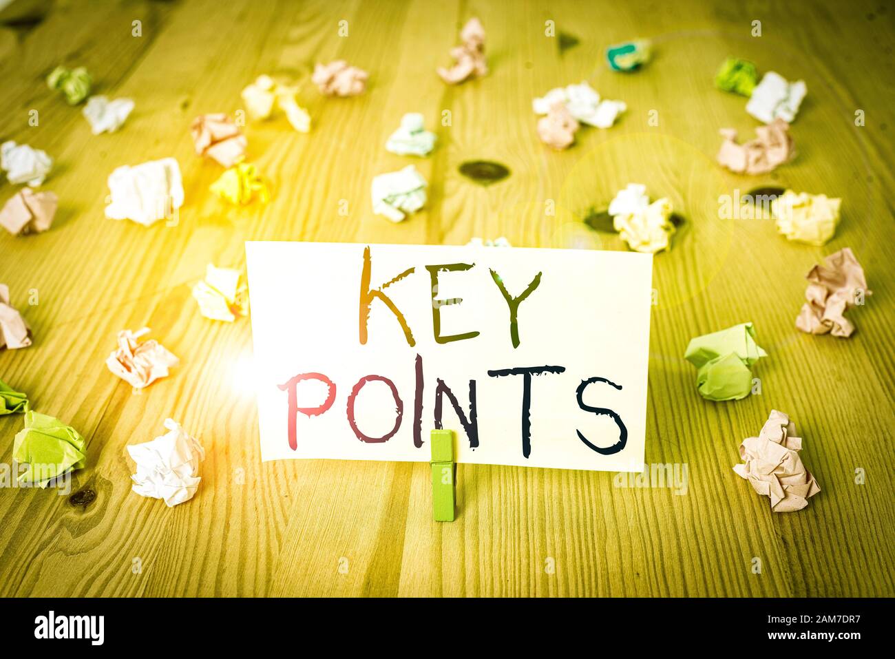 Conceptual Hand Writing Showing Key Points Concept Meaning Most Important Piece Of Information That Is Said Or Written Colored Crumpled Papers Wooden Stock Photo Alamy