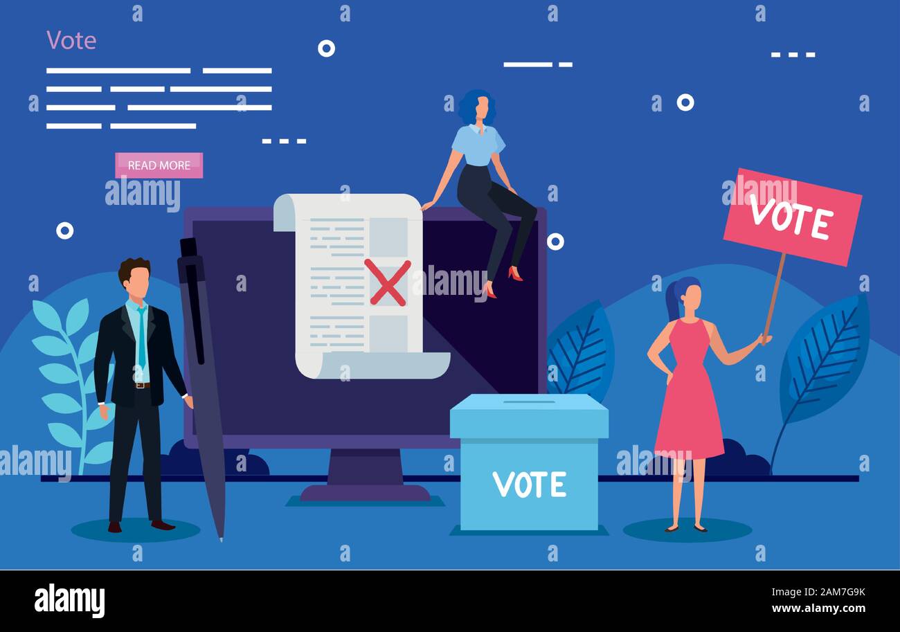 poster of vote with business people and icons Stock Vector Image & Art ...