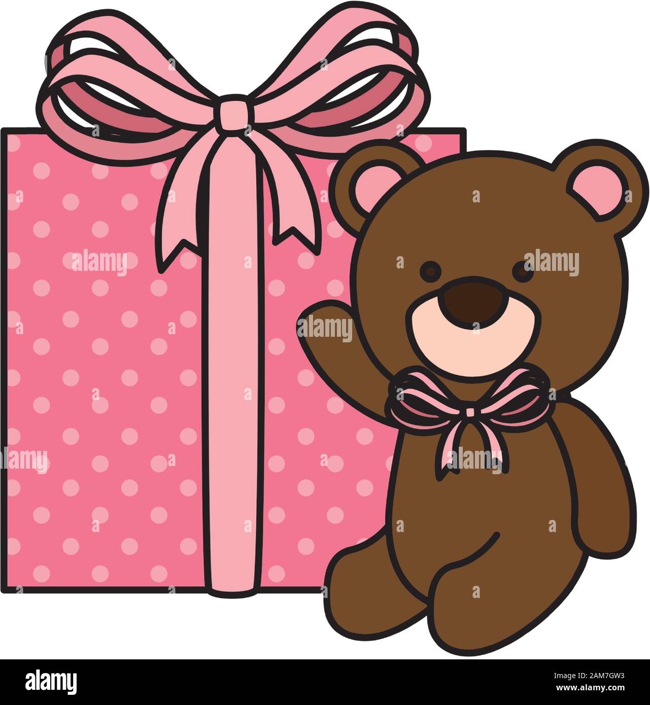 cute teddy bear with gift box isolated icon Stock Vector Image & Art ...