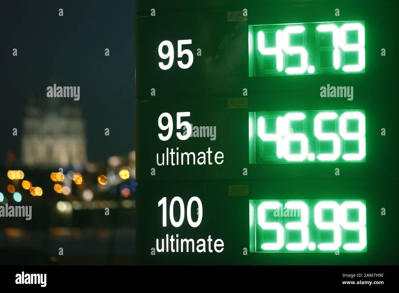 SaintPetersburg, Russia. 11th Jan, 2020. Petrol prices seen at a BP