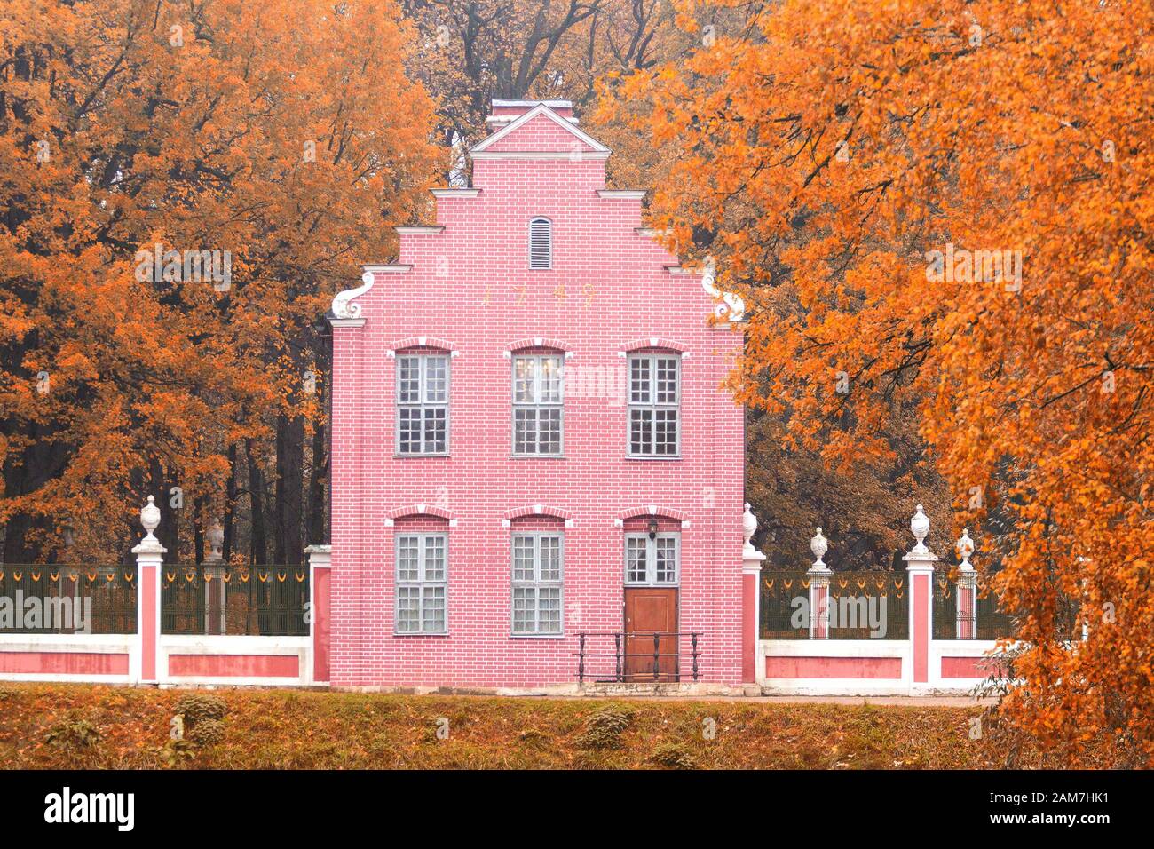 Old Dutch house in the autumn landscape. Kuskovo, Moscow, Russian Federation Stock Photo
