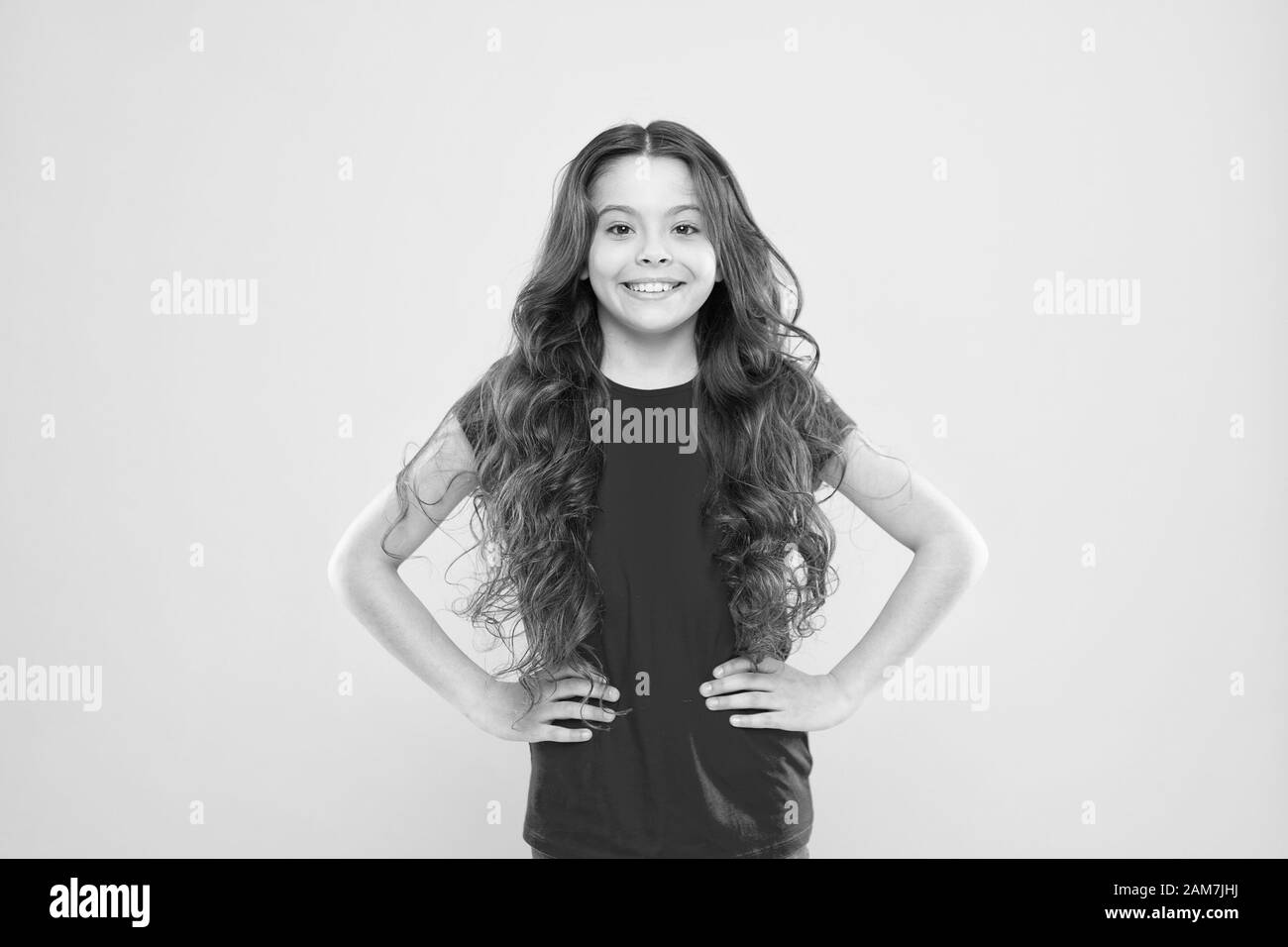 Happy Girl With Long Curly Hair Little Girl Smiling Summer