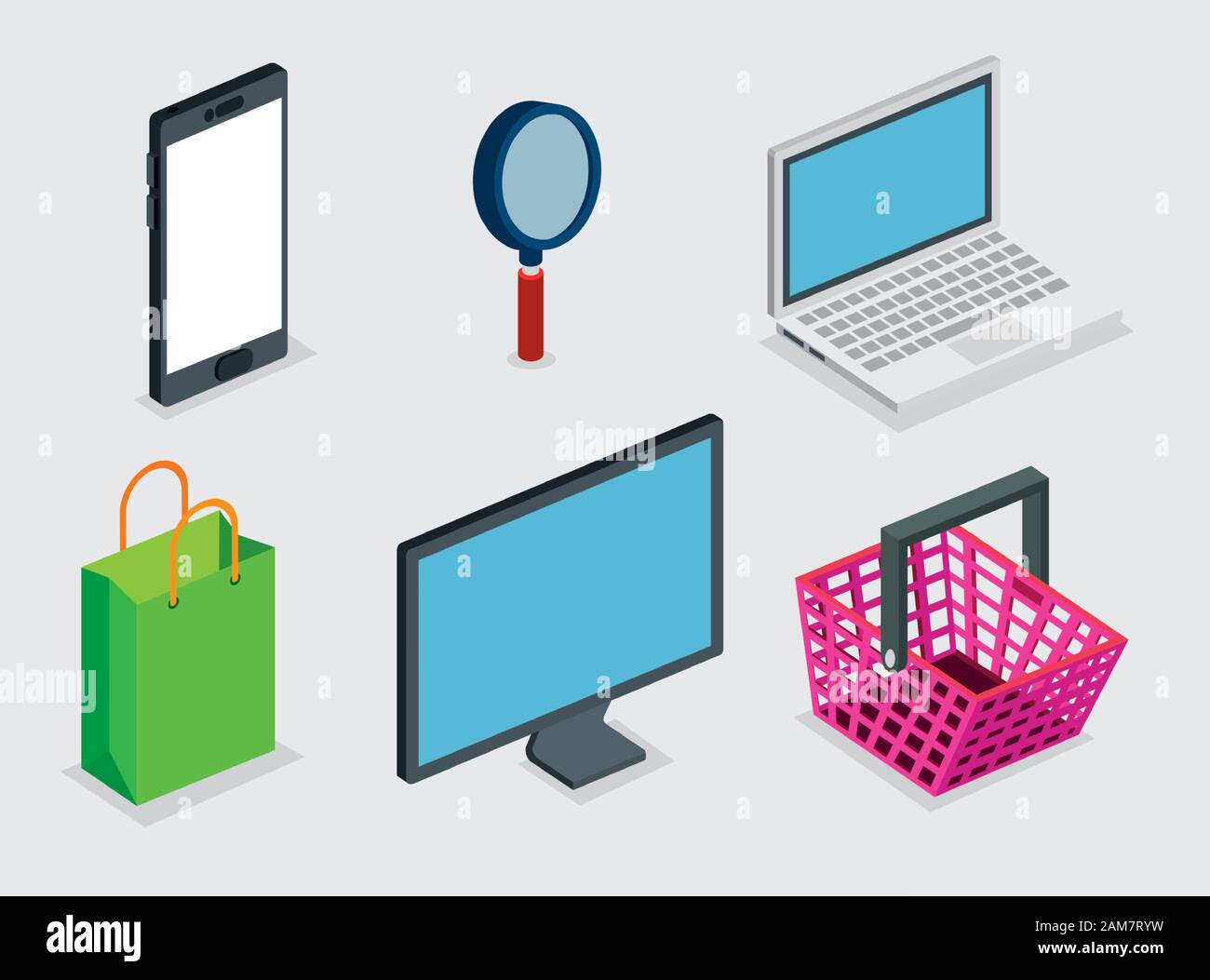 basket shopping with set icons Stock Vector Image & Art - Alamy