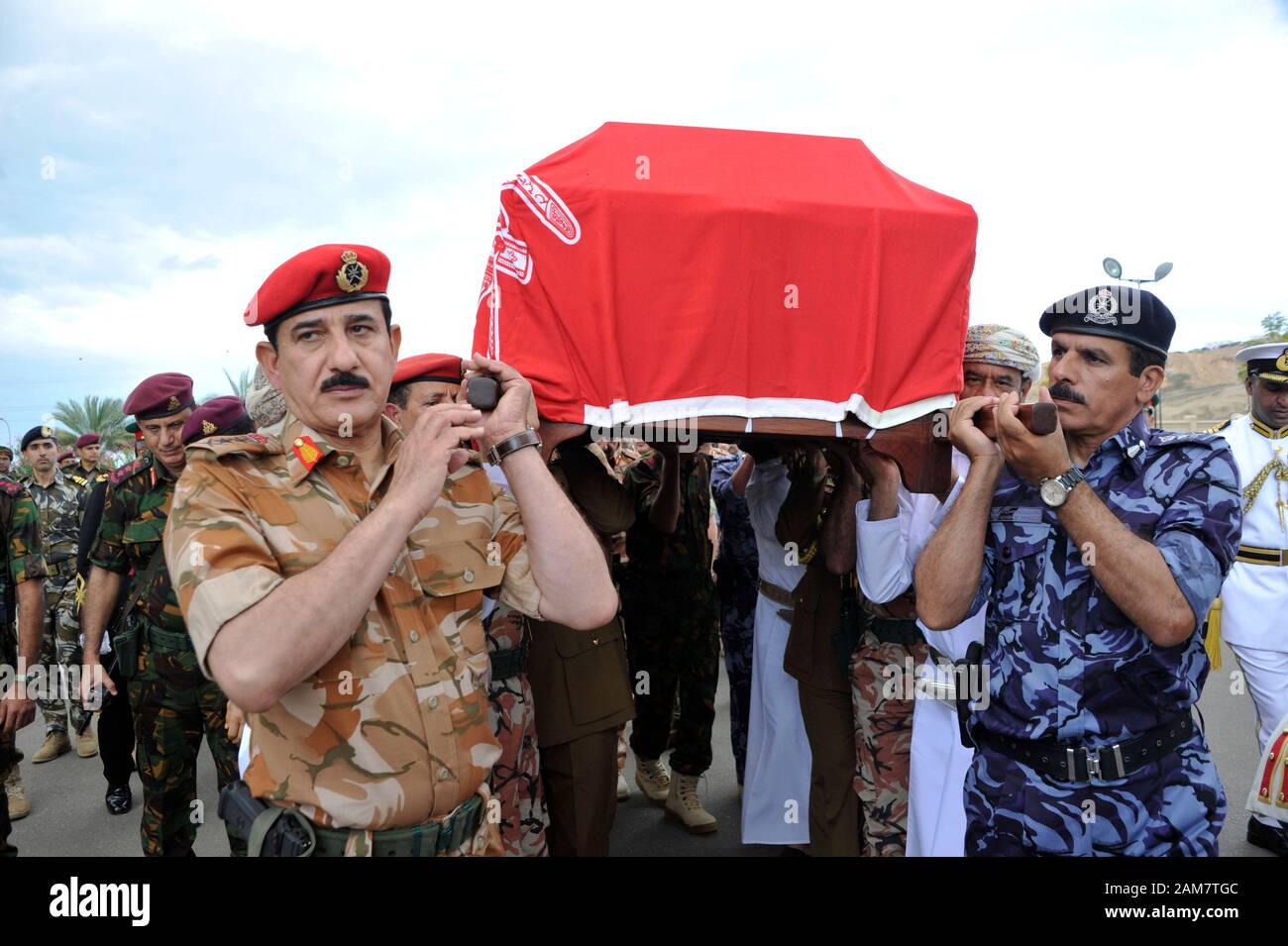 Muscat. 11th Jan, 2020. Soldiers carry the casket of late Sultan of Oman Qaboos bin Said at his funeral in Muscat, Oman, on Jan. 11, 2020. Qaboos bin Said, who ruled Oman for almost half a century, died on Friday evening at the age of 79, Oman News Agency said. Credit: Xinhua/Alamy Live News Stock Photo