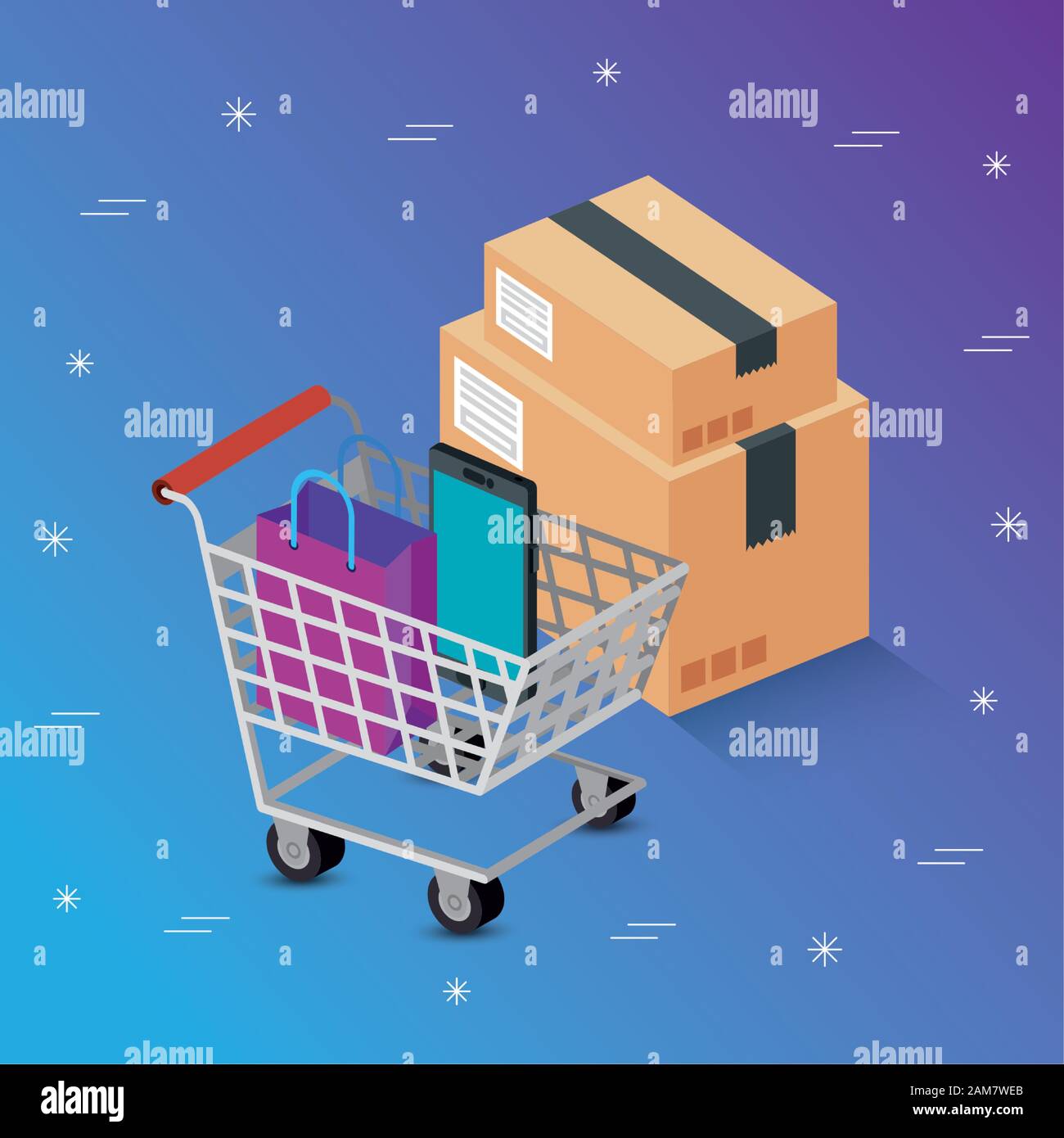 cart shopping with set icons Stock Vector Image & Art - Alamy