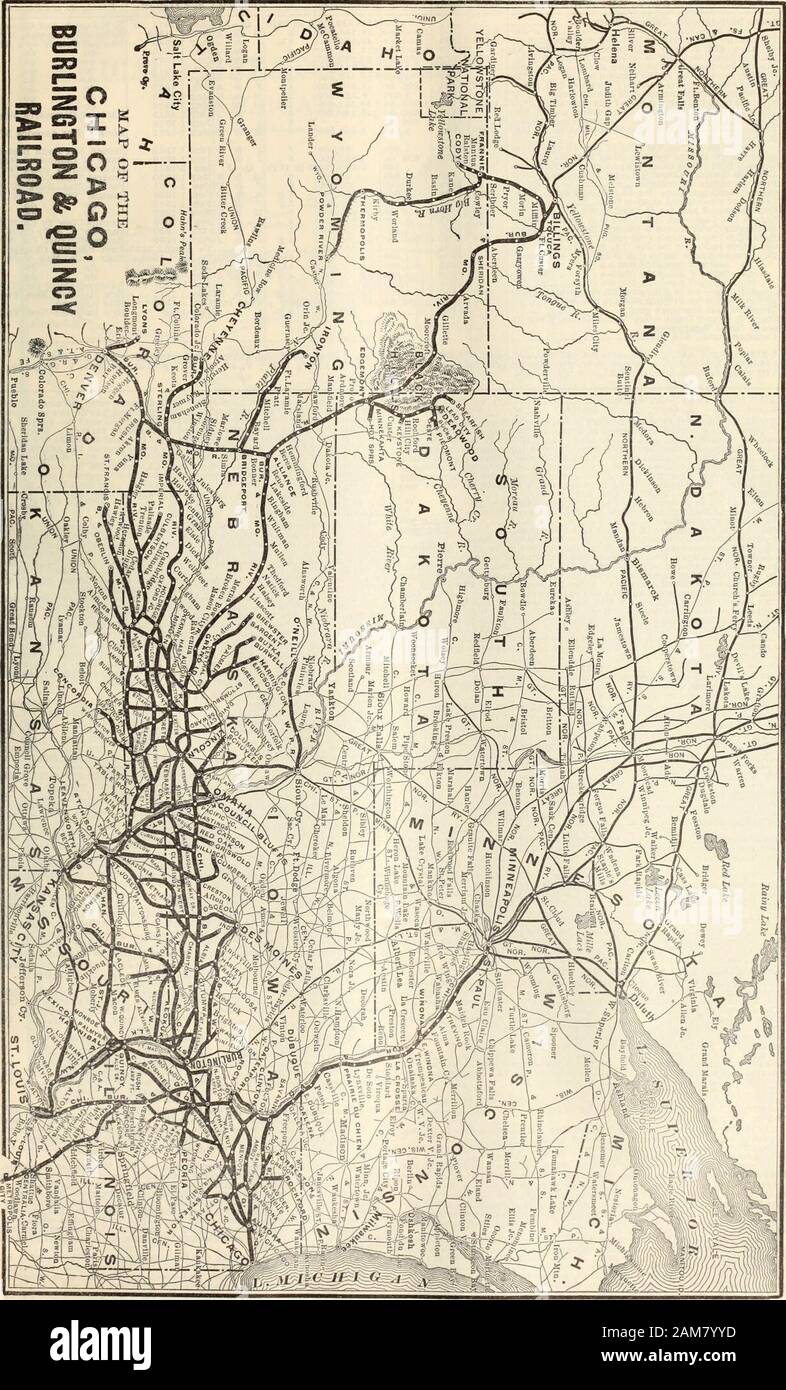 The Commercial and financial chronicle . nsolidation In July 1875 of theChicago Burl. & Qulncy In Illinois and the Burlington & Missouri River IDIowa Numerous subsidiary and other lines have since been merged inthe C. B. & Q., among them Chicago Burlington & Northern, Kansas City.St. Joseph & Council Bluffs, Hannibal & St. Joseph, Burl. & Missouri. &c.Sioux City & Western Ry., 229 m., was merged Dec. 1908. V. 87, p. 347. In 1901 $107,613,500 of the $110,839,100 stock was exchanged for theJoint 20 year 4% bonds of the Gt. Northern and Northern Pacific, securedby the deposit of the stock In trus Stock Photo